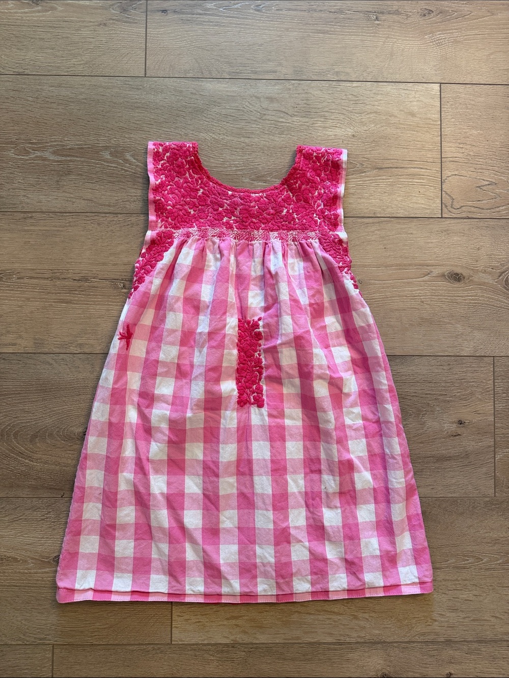 Mi Golondrina Hot Pink Floral Gingham kids dress